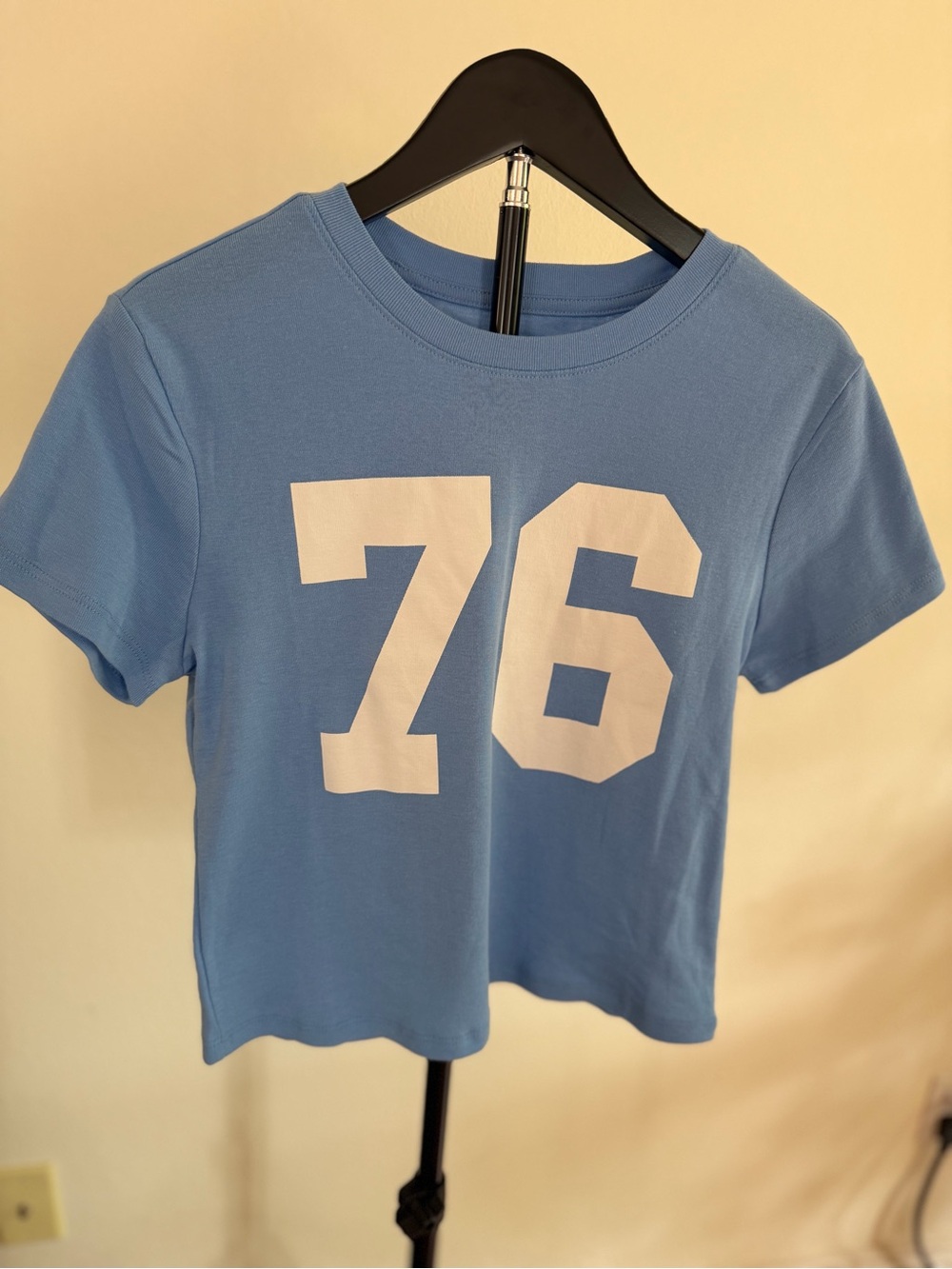 Short Sleeve Light Blue Tee with White '76' Graphic